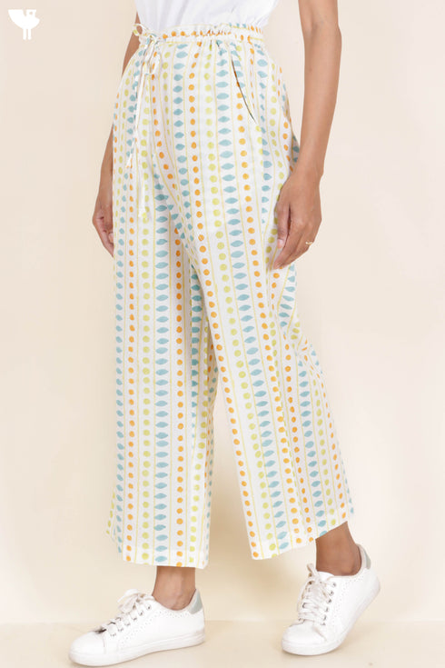 Cambric Cotton Palazzo Pants With Multicolored Block Print
